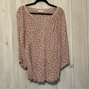 Cynthia Rowley Women’s Floral Blouse size 2X (coral/blue)